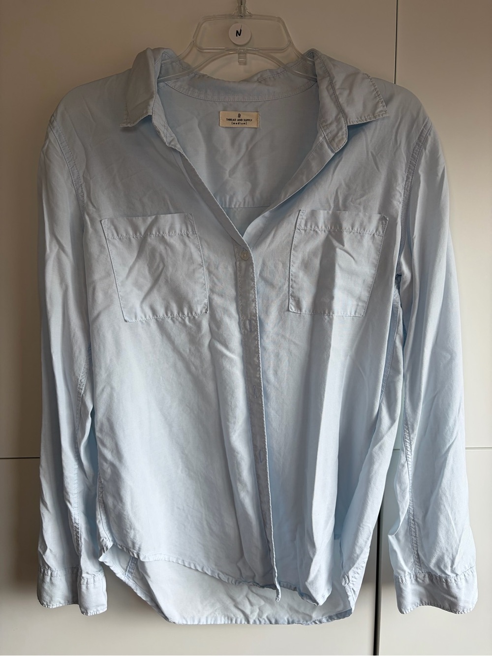 Thread and Supply Light Blue Women's Button-Up Casual Collared Top Size medium